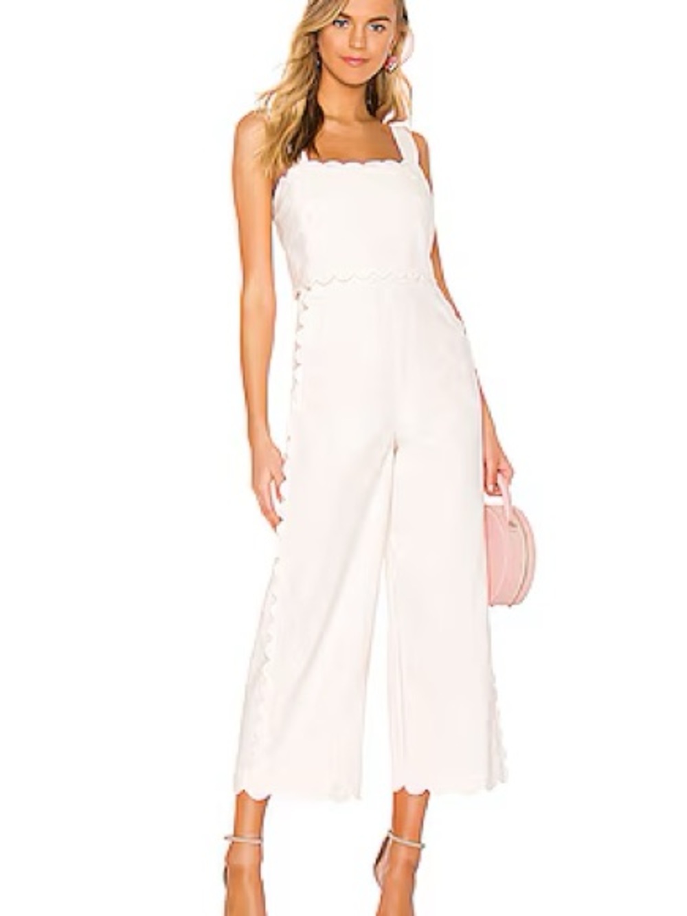 Rebecca Taylor Cream Scallop-Trim Wide-Leg Jumpsuit